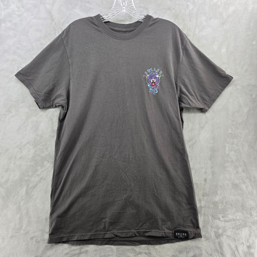 Sullen Mens Medium T-Shirt Gray Purple Anti Panther Neon Graphic Tattoo Art Tee - Picture 2 of 8